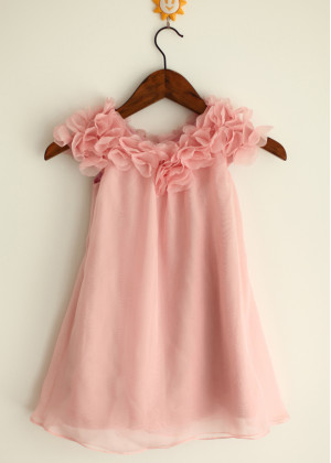 Cap Sleeves Dusty Pink Chiffon Gorgeous Flower Girl Dress